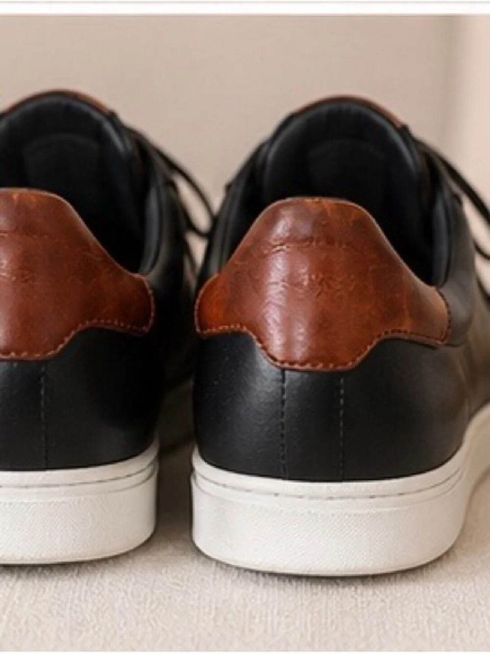 Oxford Black Leather Boat Shoes with Brown Accent